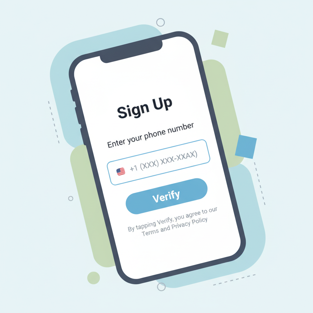 mobile app signup screen with phone number entry and verify button