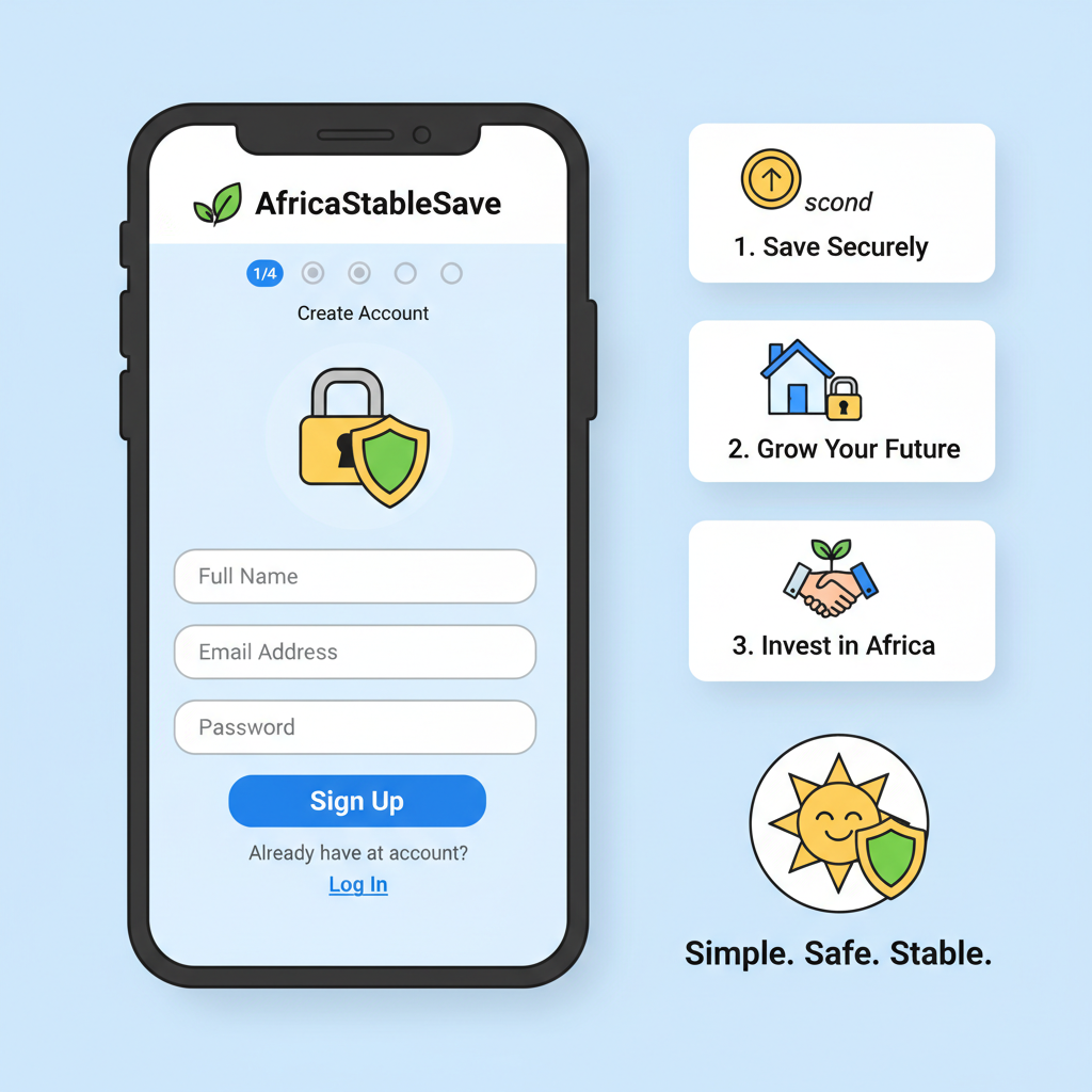 Clean website signup interface for AfricaStableSave on mobile screen